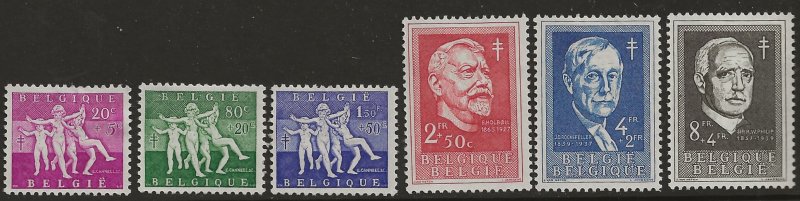 Belgium B579-85  1955 6 of 7 values  fine mint  hinged