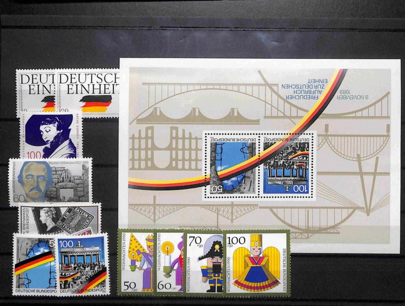 Germany DDR 1990 sealed yearbook, MNH stamps, black prints,  stationery cards