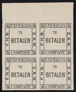 TRANSVAAL 1887 Bakker's Express Local Post ½d Te Betalen block. Scarce multiple.