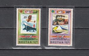 Bhutan, Scott cat. C33-C34. U.P.U. & Concorde values SURCHARGED.