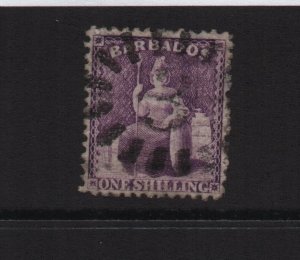 Barbados 1875 SG71 1 Shilling Purple - CC watermark 12.5 perf - aniline used