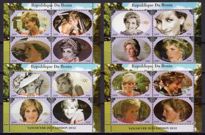 Princess Diana,London Olympics 2012/Vancouver 2010 Set of 4 Sheetlets Perf.2009