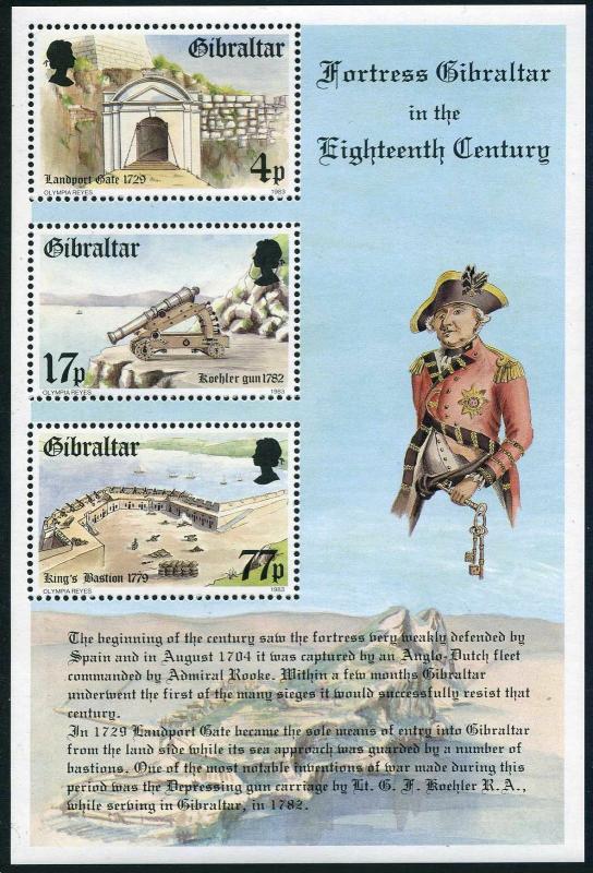 Gibraltar 455a sheet,MNH.Michel Bl.8. Fortress Gibraltar-18th cent.Admiral Rooke