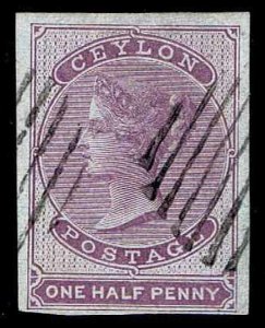 1857 Ceylon #15 QV Unwatermarked Blue Paper - Used - VF+ - CV$625.00 (ESP#3552)