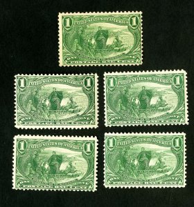 US Stamps # 285 F-VF Fresh Lot of 5 OG NH Scott Value $350.00