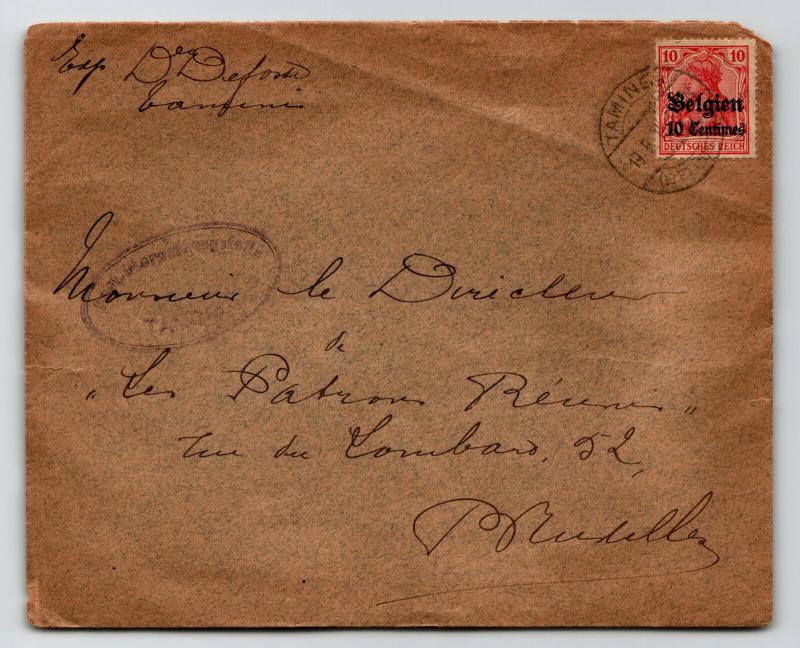 Belgium WWI Occupation Cover to Brussels / Sm Edge Tear - Z13417