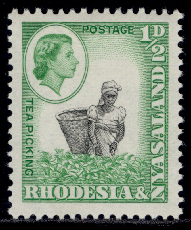 RHODESIA & NYASALAND QEII SG18, ½d black & light emerald, M MINT.