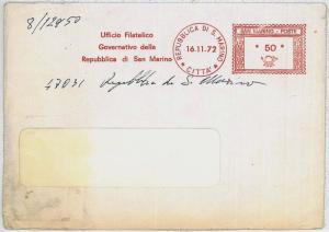 30057 SAN MARINO : POSTAL HISTORY - envelope with cancellation RED TIRE 1972-