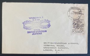 1966 Warsaw Poland First Flight Cover To London England British European Airways