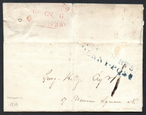 1819 EL with HARCOURT ST / PENNY POST in blue, Dublin P.P. Office in two scrolls