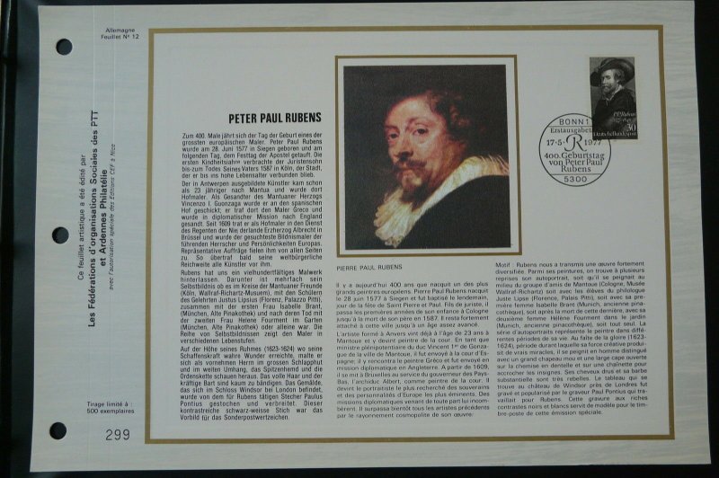 paintings Rubens FDC document size 21x31 cm Germany