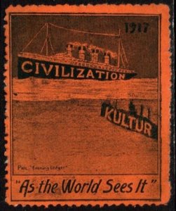 1916 WW I US Delandre Poster Stamp Civilization Kultur As The World Sees It