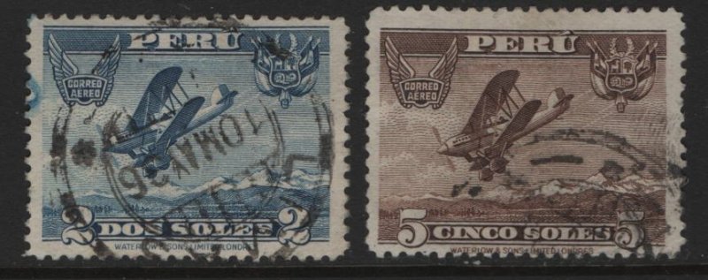 PERU, C4-C5, USED, 1934, AIRPLANE IN FLIGHT