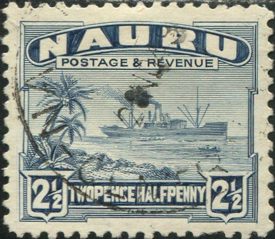 Nauru 1924 SG30A 2½d slate-blue Freighter rough FU