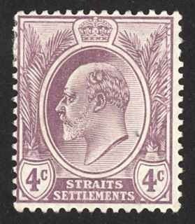 Straits Settlements Sc# 112 MH 1908 4c dull violet KEVII