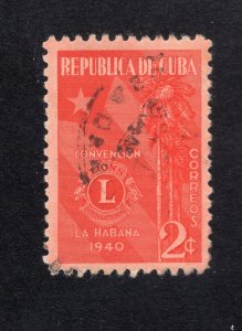 Cuba 1940 2c orange vermilion Lions Club, Scott 363 used, value = $1.00