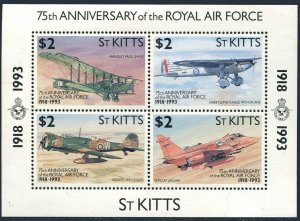 St Kitts 355 sheet, MNH. Mi Bl.11. Royal Air Force, 1993. Handley,Fairey,Vickers