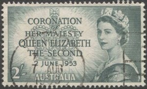 AUSTRALIA 1953 Sc 261 Used VF,  2sh QE Coronation