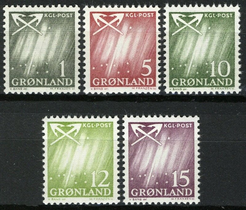 Greenland 1963, Northern lights, Aurora Borealis set VF MNH, Mi 47-51