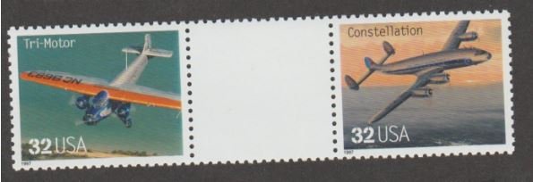 U.S. Scott #3142 Airplane Stamps - Mint NH Vertical Gutter Pair