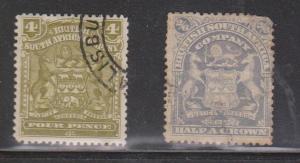 RHODESIA Scott # 64, 67 Used - Rounded Corner Top Right On # 67