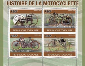 TOGO - 2010 - History of Motorcycling - Perf 4v Sheet - Mint Never Hinged