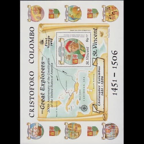 ST.VINCENT 1988 - Scott# 1093A S/S Columbus NH