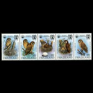 SWAZILAND 1982 - Scott# 405 WWF-Owls Set of 5 NH perf.btw.folded