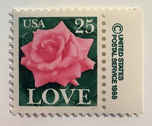 USA 1988 Scott 2378 MNH - 25c, Love, Pink rose