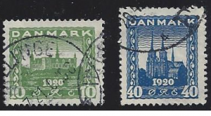 Denmark #159-60 used Kronborg Castle & Roskilde Cathederal, Issued 1921