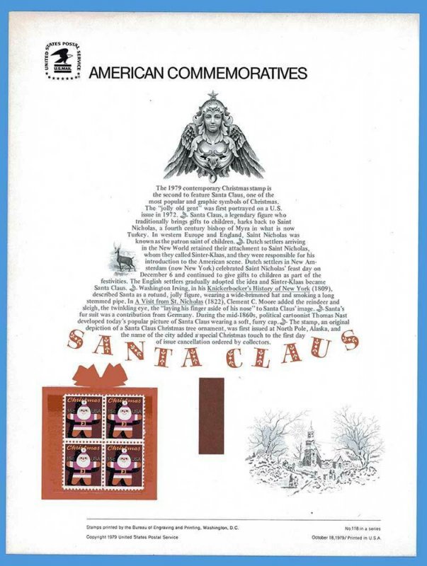 USPS COMMEMORATIVE PANEL #118 SANTA CLAUS #1800