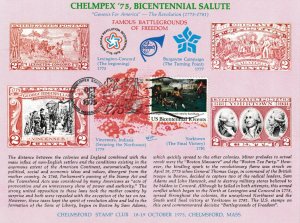 Souvenir Card CHELMPEX '75 Bicentennial Philatelic Facsimiles #1563 10/18/ 1975