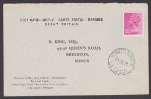 BAHAMAS 1971 GB origin international reply card used from BENNETTS HARBOUR..T128