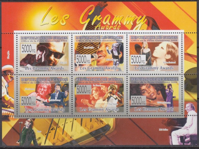 GUINEA # 068 (MICHEL LISTED) MNH S/S of 6 DIFF HONOURING GRAMMY AWARDS