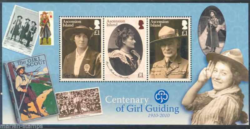 ASCENSION ISLAND GIRL GUIDING CENTENNIAL 100TH ANNIVERSARY SHEET OF THREE 