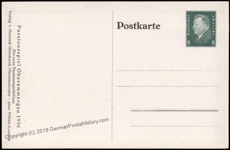 Germany 1930 Oberammergau Bavaria Passionspiel Private GSK Postal Card Cov 68572