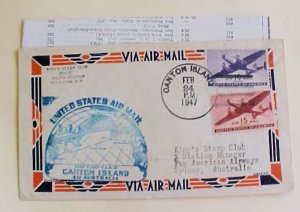 US  CANTON ISLAND  FEB 24,1947 TO AUSTRALIA  FLIGHT CACHETED