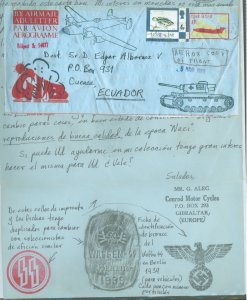 Gibraltar  xerox copy of uprated aerogramme to ecuador, placed on top of inside writing and illustrations of nazi emblems, notic