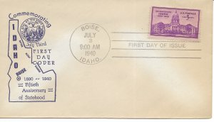 US 896 (Me-49) 3c Idaho Statehood FDC Printed Cachet Designer Unknown ECV $65.00