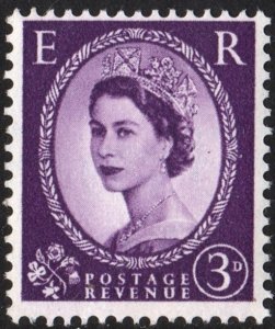 Great Britain #297 3d Queen Elizabeth II: Predecimal Wilding Single (1954) MNH