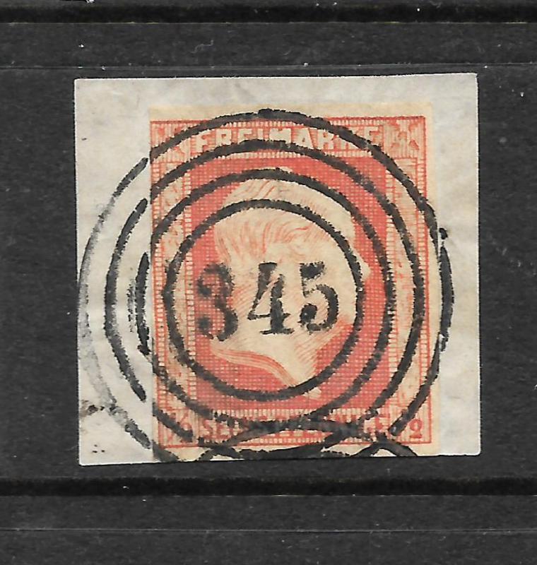 PRUSSIA  1859-61  1/2pf  ORANGE  IMPERF   FU  on PIECE   Mi 1   SG 23