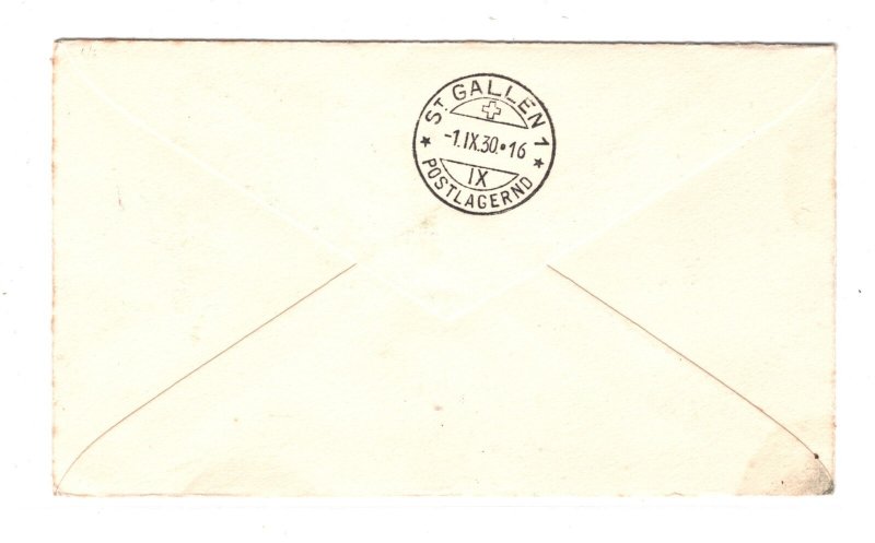LIECHTENSTEIN Air Mail 1930 Cover Vaduz FIRST FLIGHT Switzerland St Gallen KA211