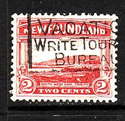 Newfoundland-Sc#132-used 2c carmine South West Arm-1923-id#18-