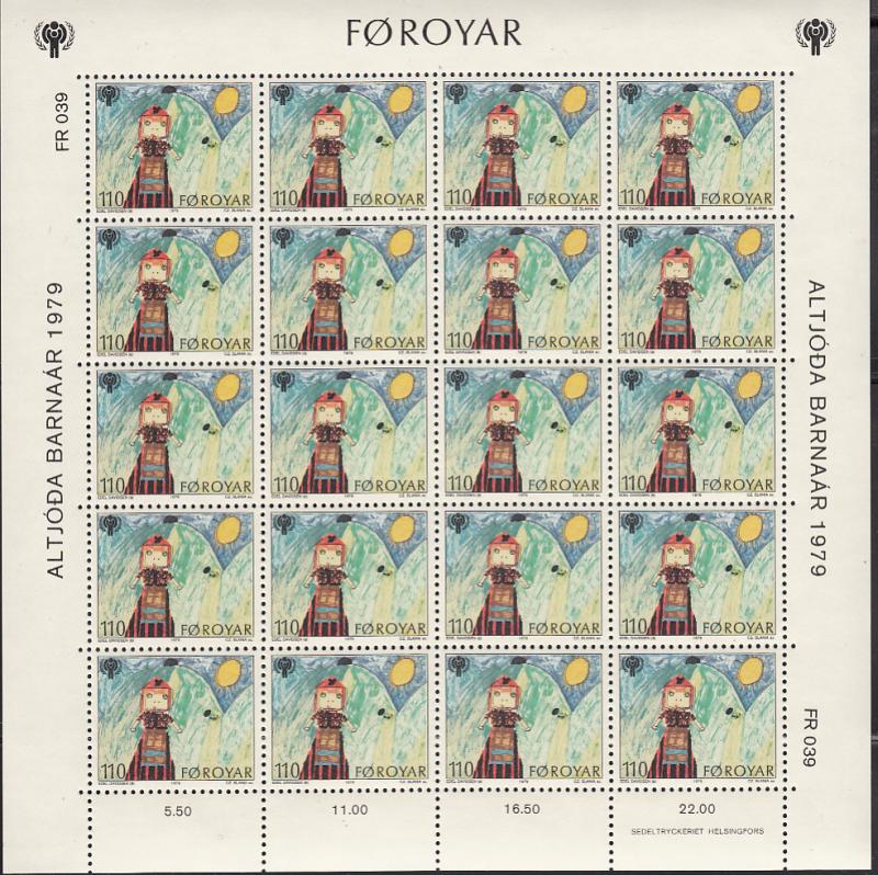 Faroe Islands 1979 MNH Sc #45-#47 Minisheets of 20 Year of the Child