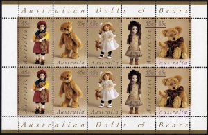 Australia SG1693a Dolls and Teddy Bears sheetlet of 10 stamps U/M