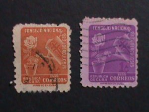 ​CUBA-1955-SC# RA26-7 ROSE AND WATERING CAN STAMPS USED VF. OVER 67 YEARS OLD