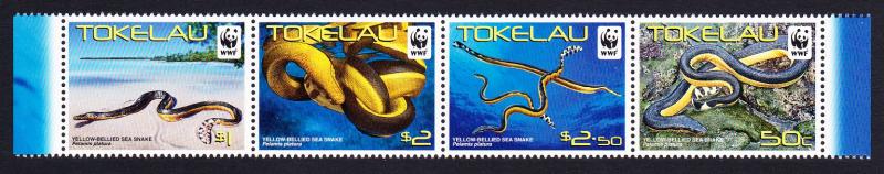 Tokelau WWF Yellow-bellied Sea Snake strip of 4v SG#420-423 MI#408-411