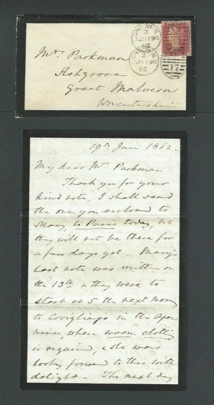 1862 June 19th Great Britain Mourning Cover W/Letter