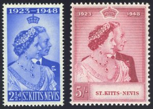 St Kitts-Nevis 1948 KGVI Silver Wedding set complete MNH. SG 80-81. Sc 93-94.