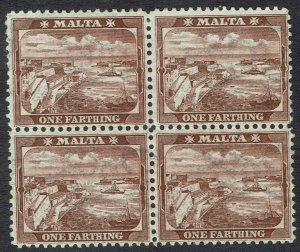 MALTA 1899 VALETTA HARBOUR 1/4D MNH ** WMK CROWN CA SIDEWAYS REVERSED BLOCK